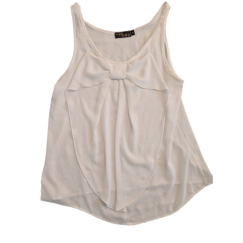 RMD Los Angeles Womens Tank Top Sleeveless Bow Front Cream‎ Blouse - M